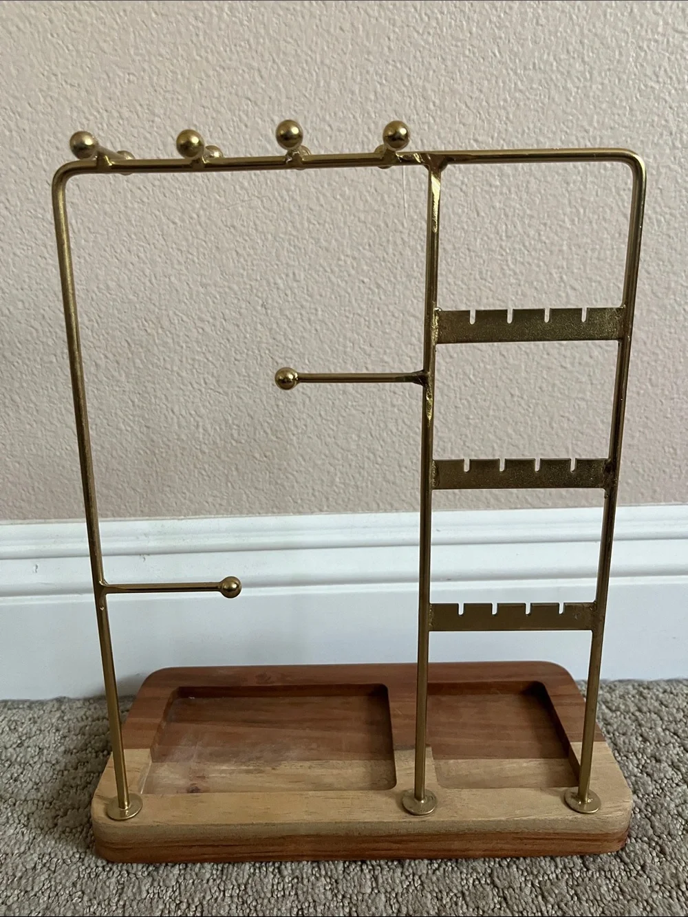 Gold Jewelry Organizer Stand with Wood Base